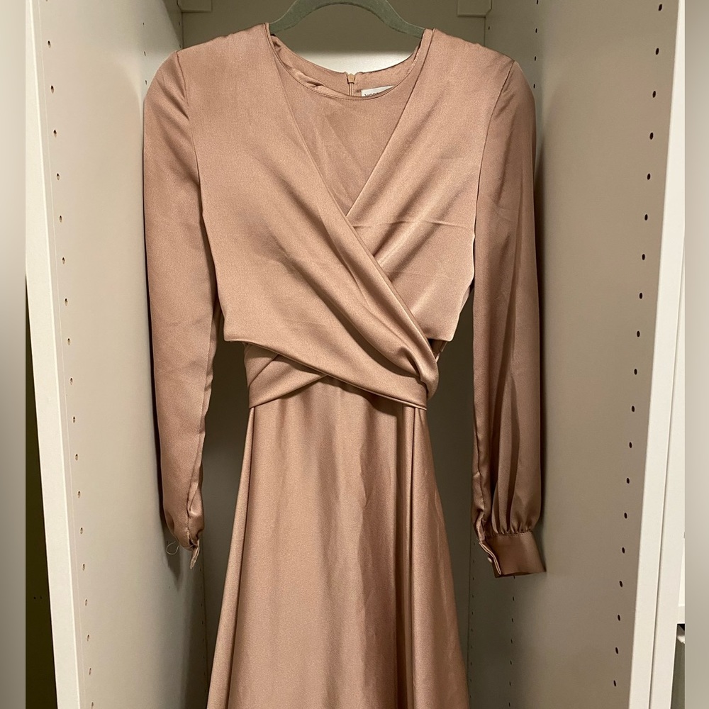 Dusty Rose Satin Long Sleeve Maxi Dress